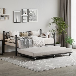 Twin Daybed with Trundle, Metal Trundle Bed, Sofa Bed Frame, Heavy Duty Metal Slats, for Living Room, Bedroom, Guest Room, Space Saving - 1 of 4