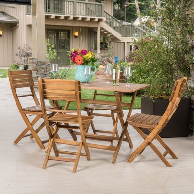 NicBex Acacia Outdoor Dining Set with 1 Barrel Table& 5 Foldable Chairs,Rustic Conversation Furniture Set for Balcony,Garden&Backyard