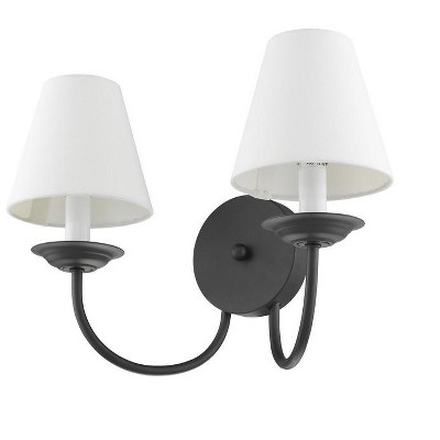Elegant Black Steel Dual Sconce with Off-White Handmade Shade
