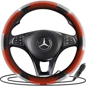Zone Tech Car Steering Wheel Bling 12V Heated Cover - Classic Black and White Diamonds Rhinestone Premium Quality Ultra Comfortable Leather - 1 of 4