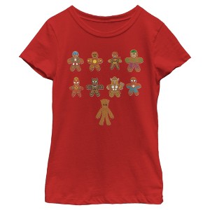 Girl's Marvel Christmas Gingerbread Cookie Avengers T-Shirt - 1 of 4