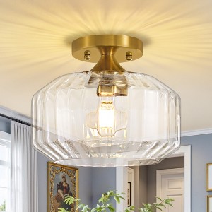 POWLIG Gold Semi-Flush Mount Ceiling Light - Modern Clear Glass Shade 9.84 Inch, Fixture for Kitchen Hallway Bedroom - 1 of 4