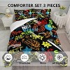 Acoinel 3 Pcs Graffiti-Style Dinosaur and Tiger Lightwight Ultra Soft Comforter Set with 2 Pillowcases, TWIN, Black - 2 of 4