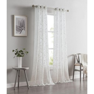 Dainty Home Rita 2-pack Linen Textured Grommet Window Panels With 3d Chenille Floral Embroidery - 1 of 4
