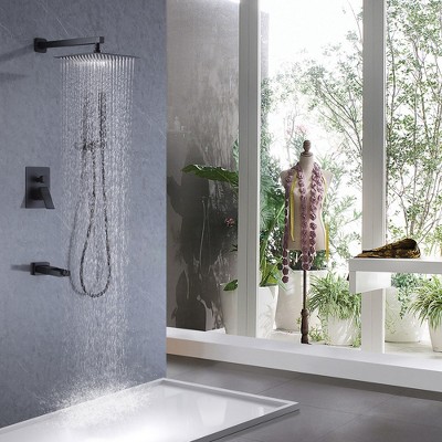 Matte Black Stainless Steel Square Rain Shower Faucet Set