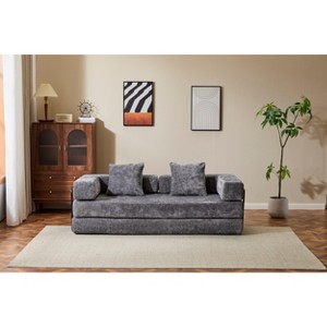 VASIP Chenille Floor Couch Sofa Bed,Convertible Compression Sleeper Sofa with Pillow Back Support, for Living Room, Bedroom,Light Gray - 1 of 4