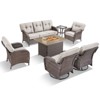 Belord Brown Wicker 7 Piece Patio Furniture Set with 5" Thick Cushions, 41" Propane Fire Pit Table Set with Swivel Glider Chairs and Club Chairs - 4 of 4