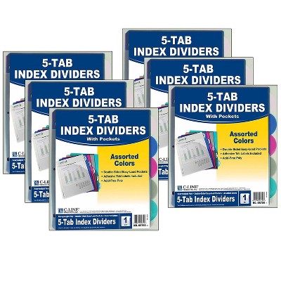 C-Line 5-Tab Poly Index Dividers with Pocket 5 Tabs Assorted Colors CLI05750-6