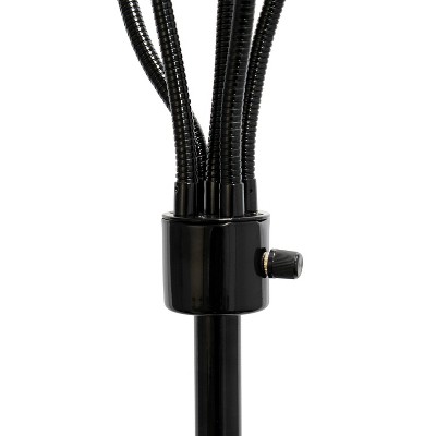 67" Black Adjustable Multi-Head Floor Lamp with White Shades