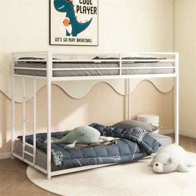Twin over Twin Metal Bunk Black for Kids and Adult, Bed frame, Low Profile and Easy Climbing with Stable Ladder