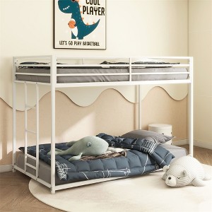 Twin over Twin Metal Bunk Black for Kids and Adult, Bed frame, Low Profile and Easy Climbing with Stable Ladder - 1 of 4