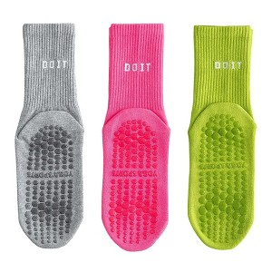 Anna-Kaci 3 Pair Combo Sale Anti Slip Crew Socks with Grip Soles and Ribbed Cuffs in Multiple Color Options - 1 of 4