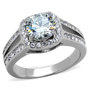 Slickblue Women’s Halo Engagement Ring with 7 mm CZ in Polished Stainless Steel, Silver-Tone, Sizes 5-10 - 1 of 4