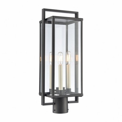 Gladwyn Matte Black 3-Light Outdoor Post Lantern with Clear Glass