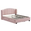 Queen Size Upholstered Platform Bed with Wingback Headboard, Linen Upholstery, Trundle and Drawers, No Box Spring Required-Maison Boucle - 4 of 4
