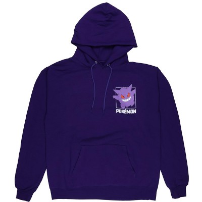 Seven Times Six Pokemon Hoodie Men's Gengar Grid Design Two-Sided Pullover Sweatshirt Purple