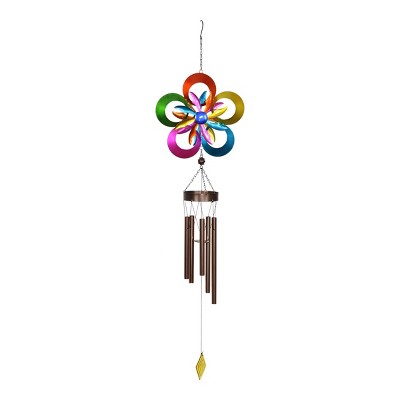 44" Metal Double Rainbow Pinwheel Kinetic Spinner Wind Chime - Exhart