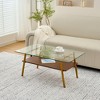35.43" Glass Oval Coffee Table with Oak Legs - 2 of 4