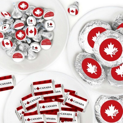 Big Dot of Happiness Canada Day - Mini Candy Bar Wrappers, Round Candy Stickers & Circle Stickers - Canada Party Candy Favor Sticker Kit - 304 Pieces