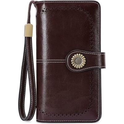 Women’s Wallet Leather Wristlet – RFID Blocking Large Capacity Credit Card Holder with Zipper Pocket, Multiple Compartments & Phone Slot