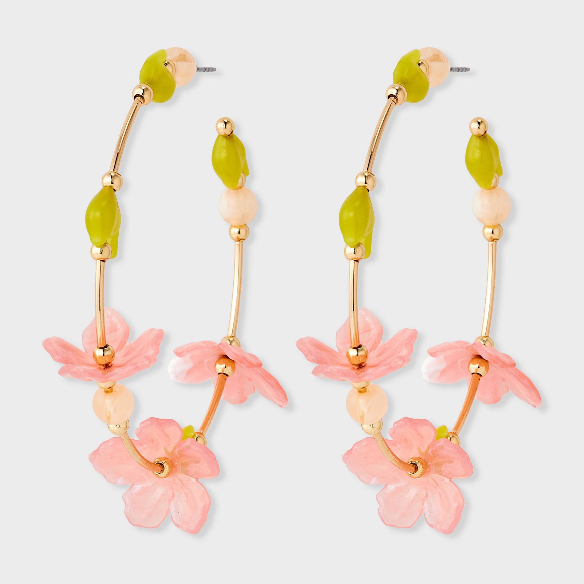 Floral Beaded Hoop Earring - A New Day™ Pink