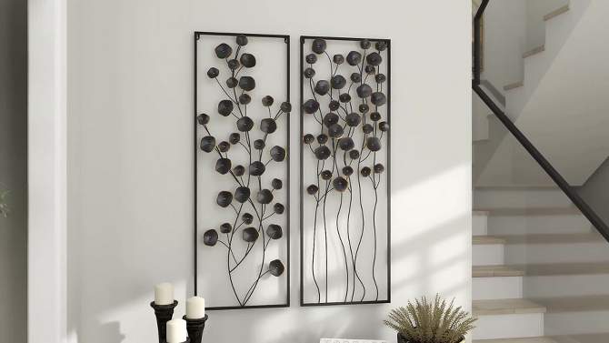 Farmhouse Metal Floral Wall Decor with Black Frame Set of 2 Black - Olivia &#38; May, 2 of 17, play video