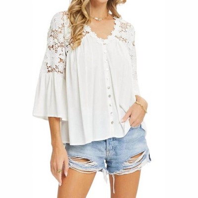 Women's Lacey Crochet Lace Button Down Top - Sweet Lovely by Jen