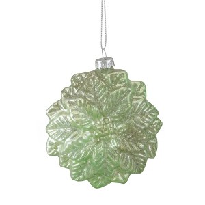 Northlight 3.75" Green Glittered Poinsettia Flower Glass Christmas Ornament - 1 of 4