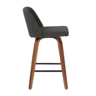 Mid-Century Modern Walnut & Metal Swivel Counter Stool, Charcoal