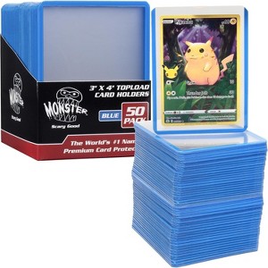 Monster Top Loaders for Trading Cards - 50, 3x4" Clear Hard Plastic Protector w Blue Border- Compatible w Yugioh, Sports & More - 1 of 4