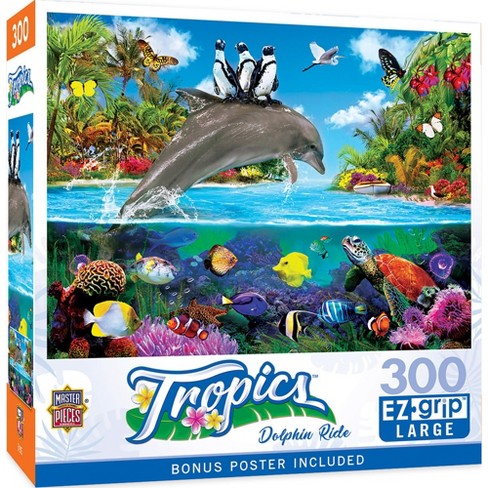 MasterPieces Inc Fantasy Isle Colorful Dolphins 300 Piece Large EZ Grip  Jigsaw Puzzle