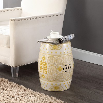 Jonathan Y Yellow and White Ceramic Round Garden Stool