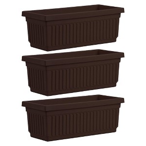 HC Companies 29.5 Inch Outdoor Fluted Plastic Venetian Flower Box for Patio, Flowers, Vegetables, or Succulents, Chocolate (3 Pack) - 1 of 4