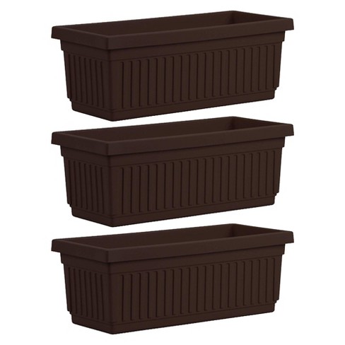 HC Companies 29.5 Inch Outdoor Fluted Plastic Venetian Flower Box for Patio, Flowers, Vegetables, or Succulents, Chocolate (3 Pack) - image 1 of 4