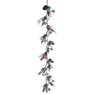 Transpac Artificial 64 in. Green Christmas Holly with Pinecone Garland