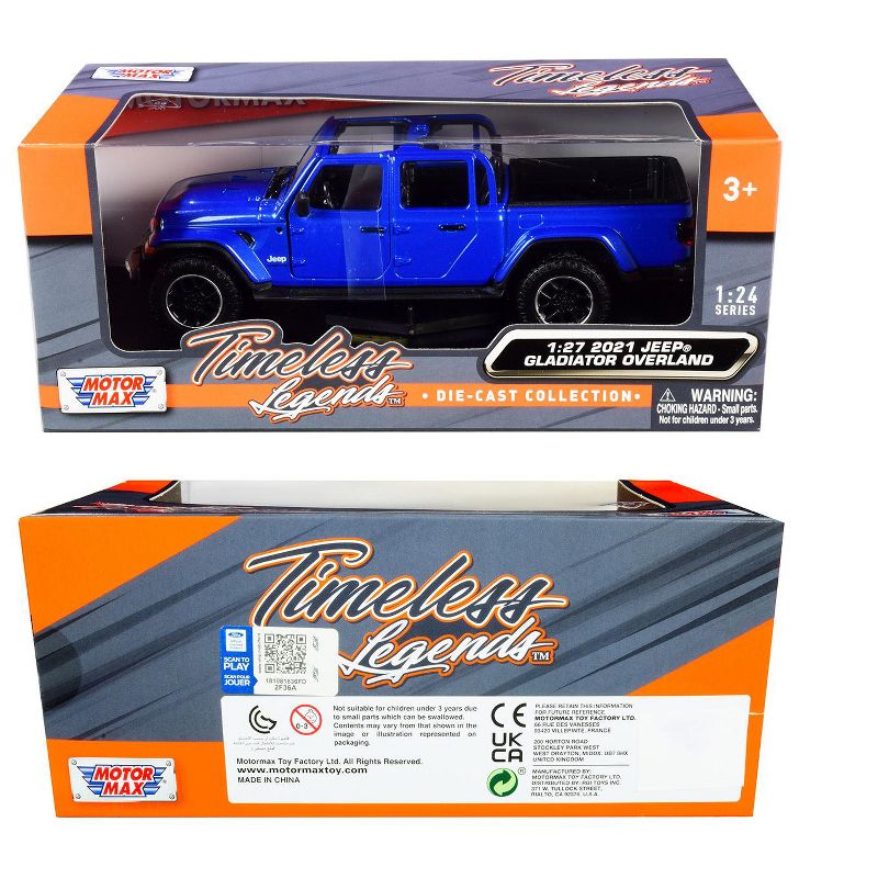 2021 Jeep Gladiator Overland (Open Top) Pickup Truck Blue Metallic 1/24-1/27 Diecast Model Car by Motormax, 3 of 4
