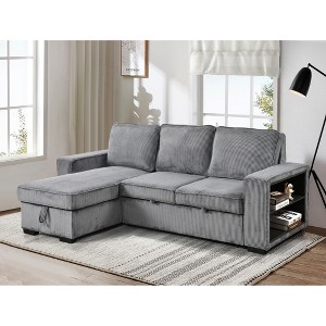 Mid-Century Modern L-Shaped Sectional Sofa with Pull-Out Sofa Bed, USB Port, and Storage Chaise - 1 of 4