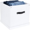 Bigso Logan Storage Box KD | Storage Cubes with Lid for Shelves and Cubical Organizers | Collapsible Storage Cube with Leather Handle | White - 4 of 4