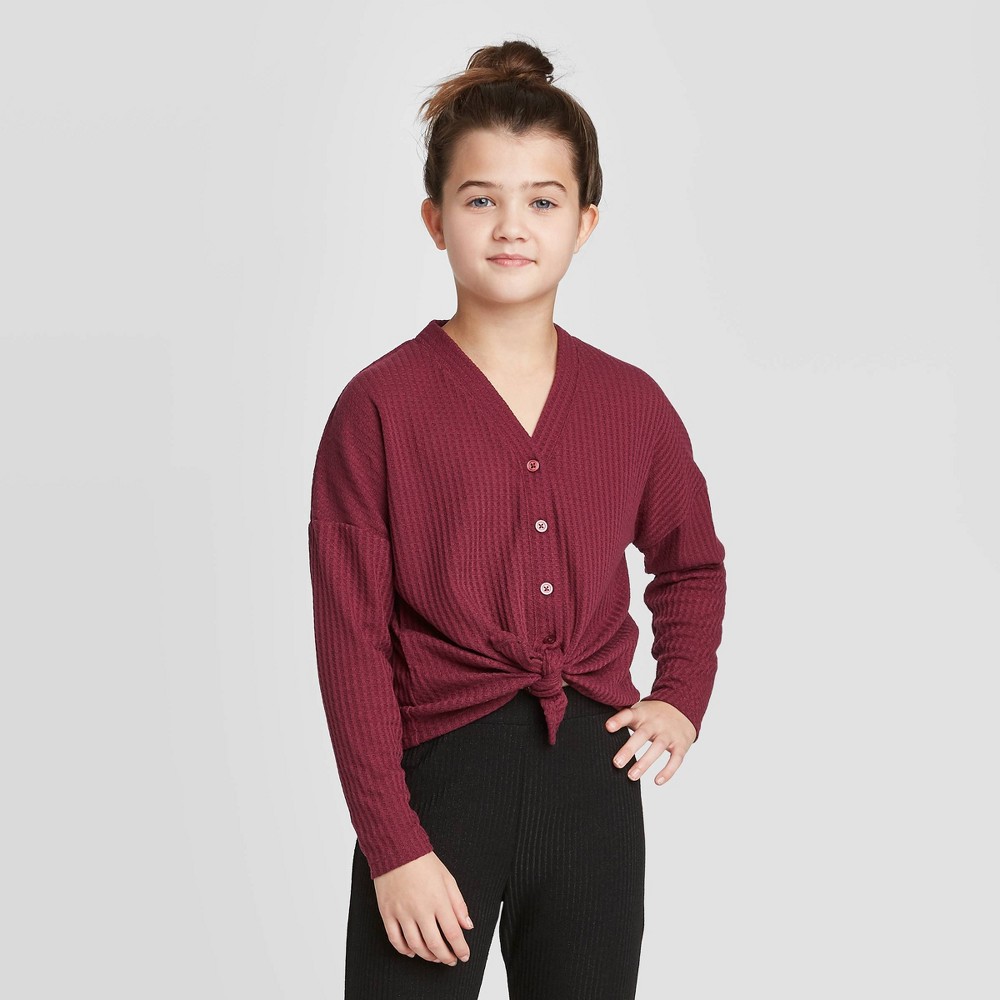 Girls' Knit Tie-Front Cardigan - art class Burgundy L, Girl's, Size: Large, Red was $15.99 now $5.59 (65.0% off)