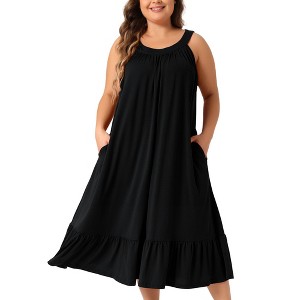 Women's Pleated Ruffle Side Pockets Sleeveless Wide Strap Comfy Nightgowns - Agnes Orinda - 1 of 4