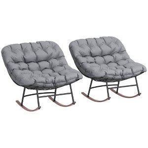 Outsunny Outdoor Rocking Chair Set of 2, Oversized Rocking Papasan Chairs with Cushions, Gray - 1 of 4