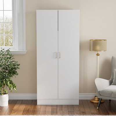FUFU&GAGA Minimalist Style Pure White Double-Door Wardrobe - Partitioned Storage Ideal for Small Spaces