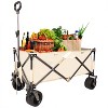 Grungis Folding Wagon Storage Cart with Big Wheels,Shopping Wagon Cart with Adjustable Handle&Drink Holders,Utility Cart for Camping,Shopping,Beige - 2 of 4