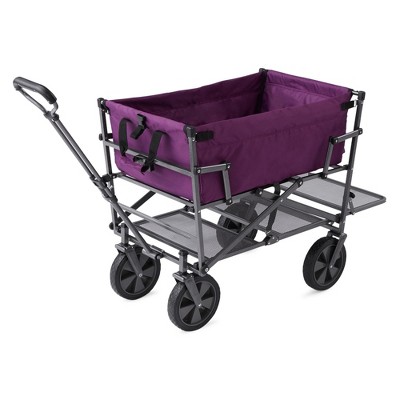 Mac Sports Double Decker Heavy Duty Steel Frame Collapsible Outdoor Utility Garden Cart Wagon with Lower Storage Shelf and 150 Pound Capacity, Purple