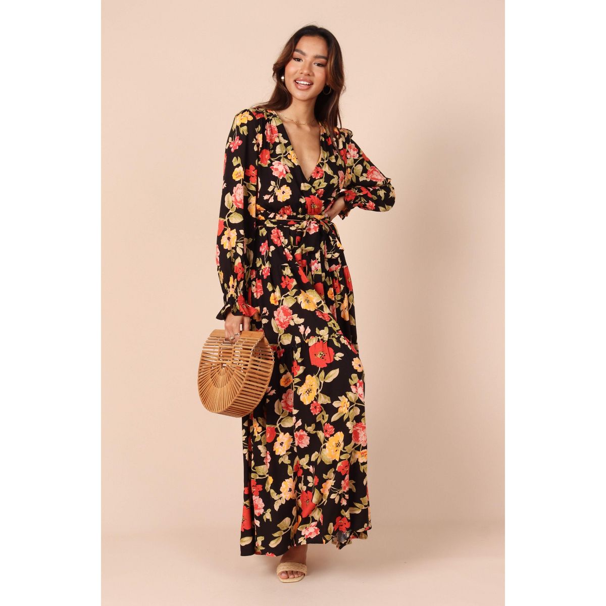 Petal and Pup Women's Wrap Jacket Maxi Dress - Black Floral XS