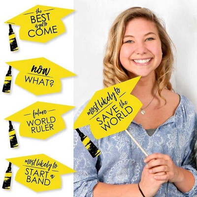 Big Dot of Happiness Hilarious Yellow Grad - Best is Yet to Come - Yellow Graduation Party Photo Booth Props Kit - 20 Count