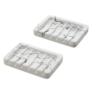 Aoibox 2-Pack Self-Draining Soap Dish with Marble Look, Soap Holder Tray for Bathroom, Shower, Kitchen, White, Includes Sponge Holder - 1 of 4