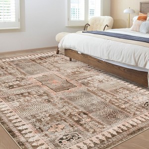 Vintage Machine Washable Oriental Design Carpet with Non Slip Backing Distressed Stain Resistant Soft Low Pile Floor Cover for Living Room Bedroom - 1 of 4