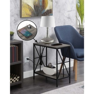 HomeStock Chairside End Table with Charging Station and Shelf, Two USB Ports, Stylish Crisscross Frame Accent Table for Bedroom Décor - 1 of 4