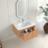 Lyngins Wall-Mounted Floating Bathroom Vanity with Sink & Soft-Close Drawer, Pre-Assembled Curved Edge Storage Bathroom Cabinet in Natural Walnut - 2 of 4